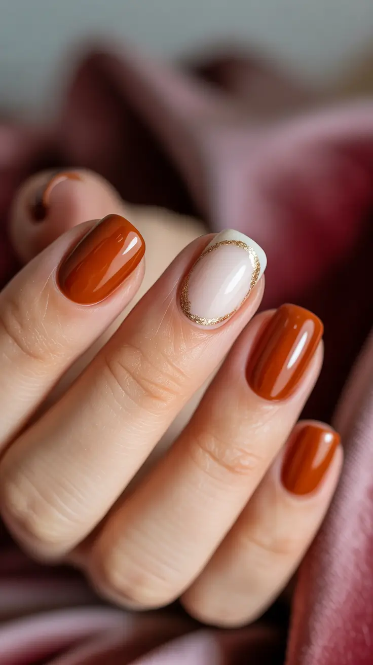 simple winter nails 2026 square Caramel Toffee with Golden Outline