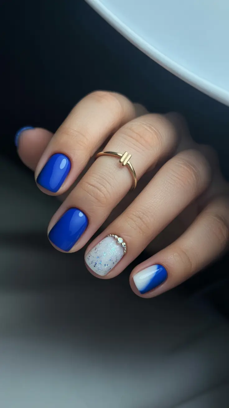 simple winter nails blue Royal Blue with Frost Accent