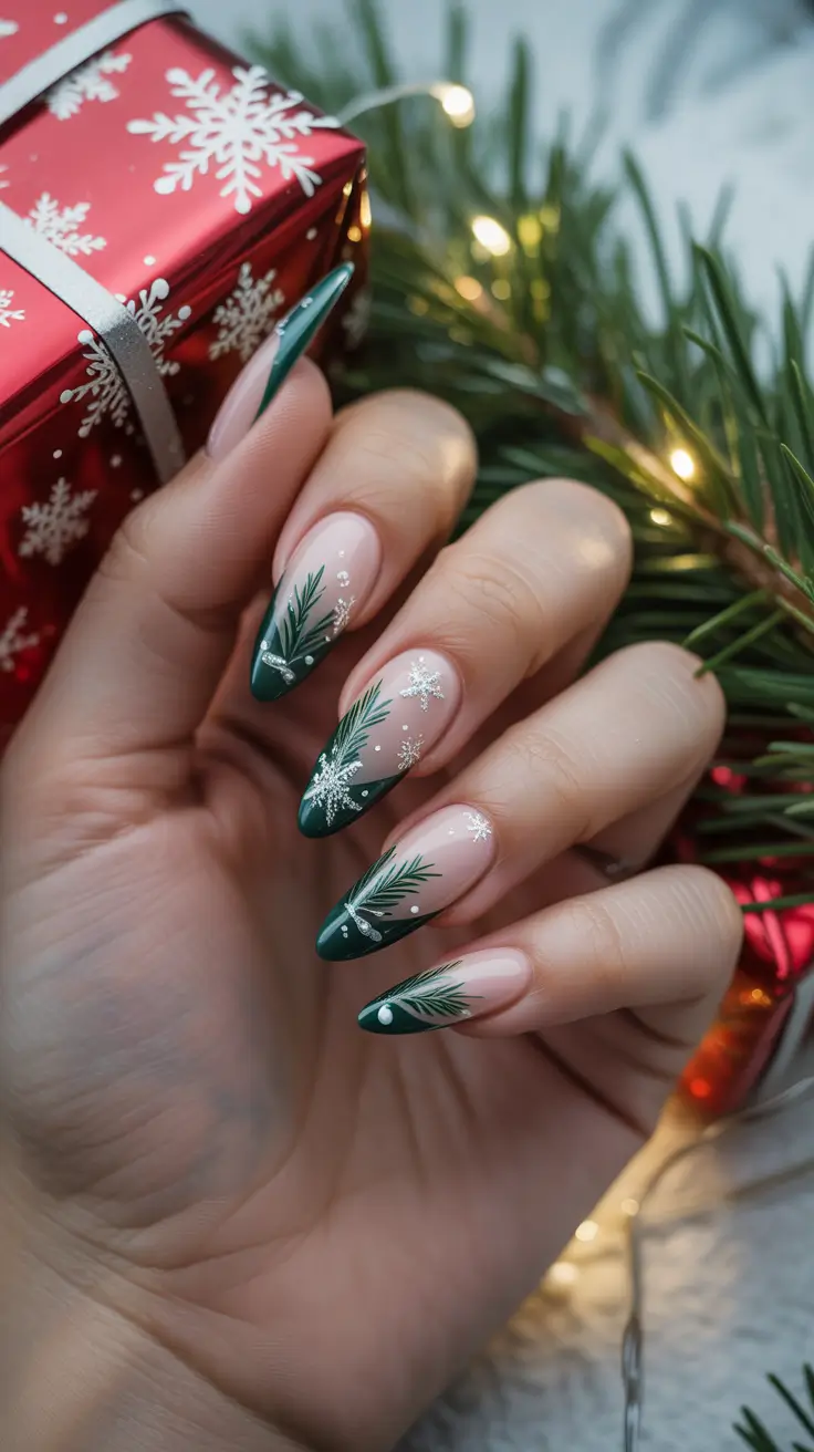 simple winter nails 2026 almond Evergreen Sparkle French