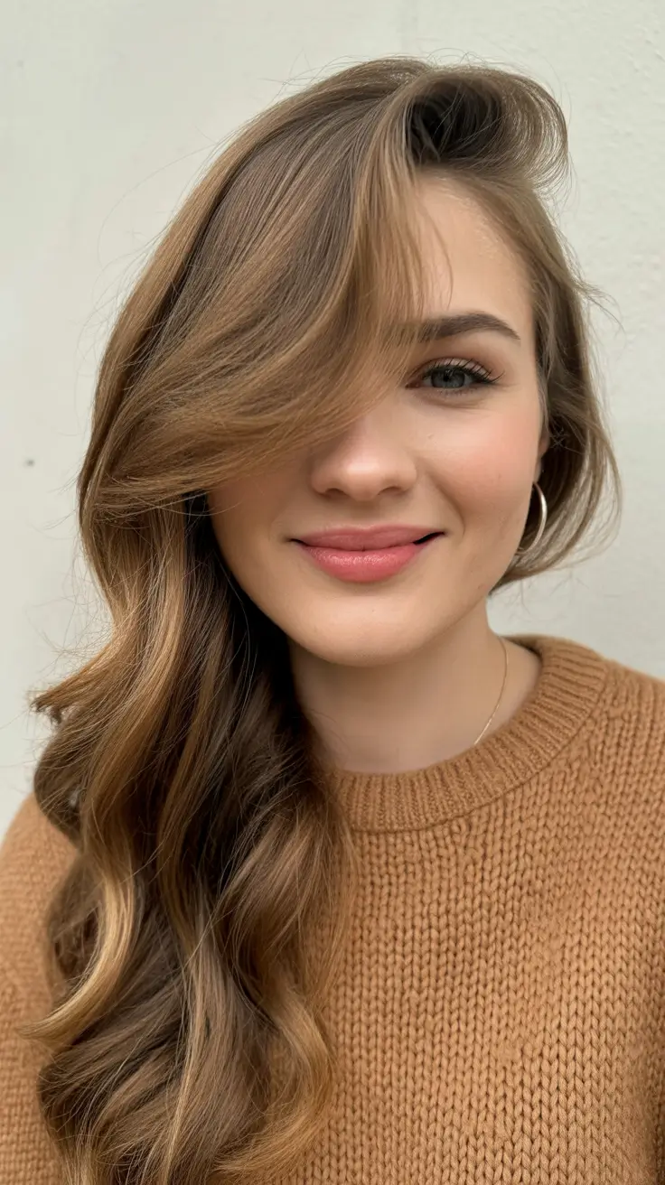 soft winter hair color ideas Golden Chestnut Layers with Cozy Warmth