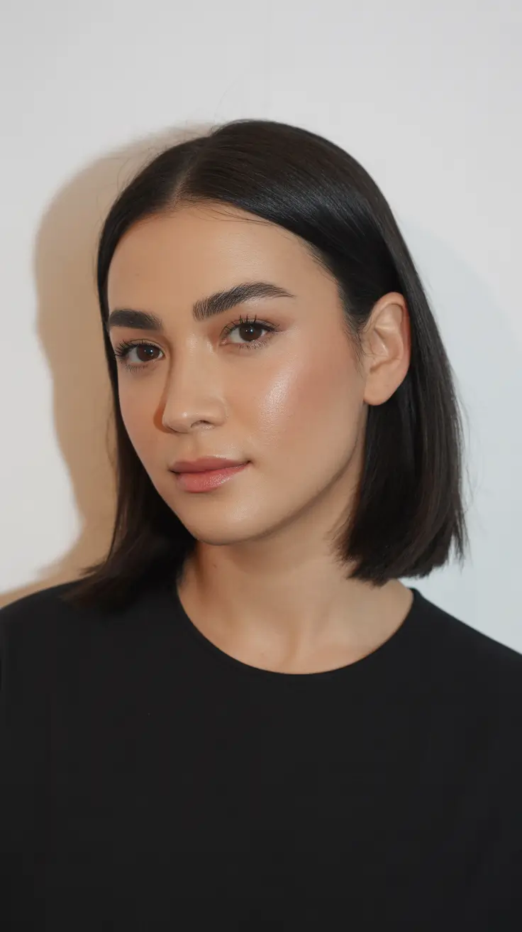 soft winter hair color ideas Classic Espresso Bob with Mirror Shine