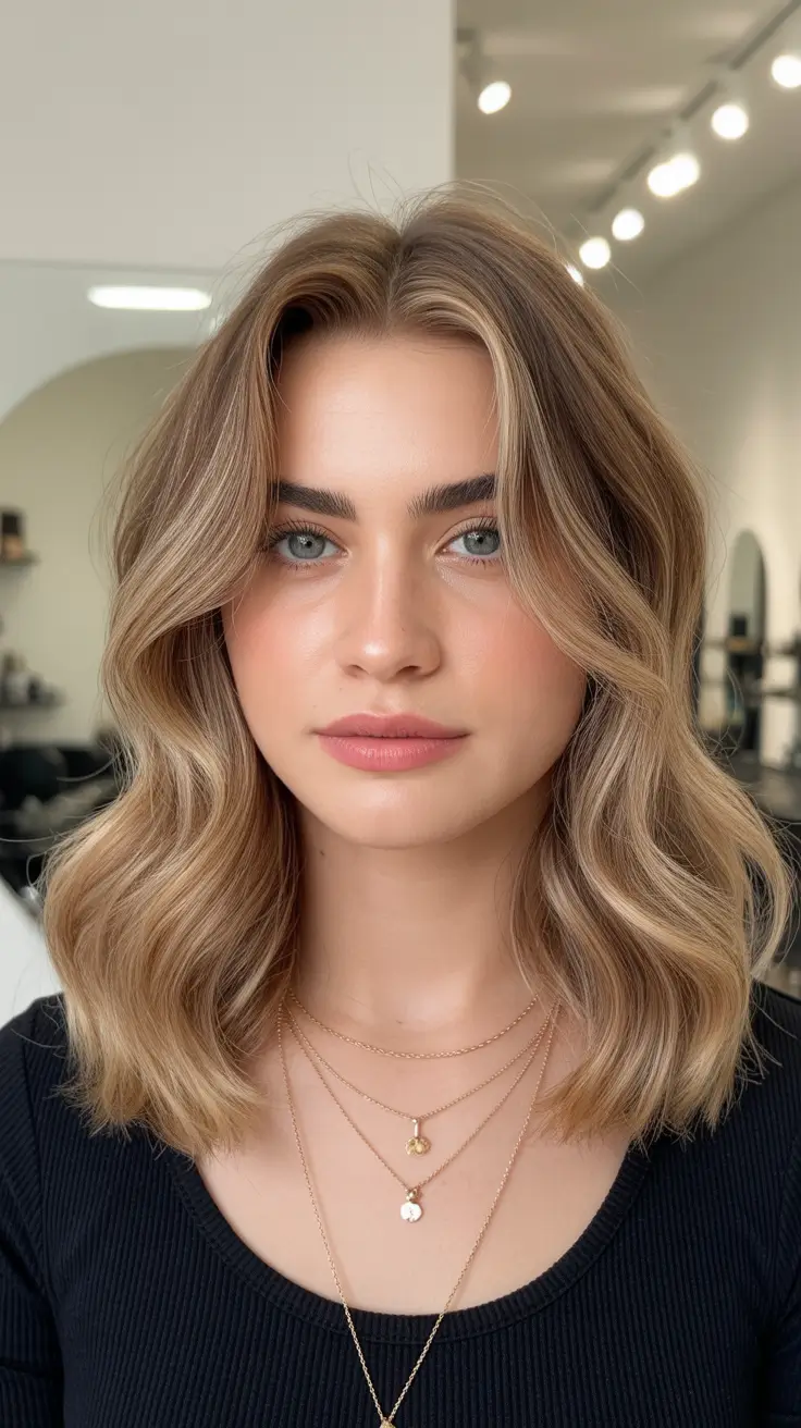 soft winter hair color ideas Champagne Blonde with Natural Depth