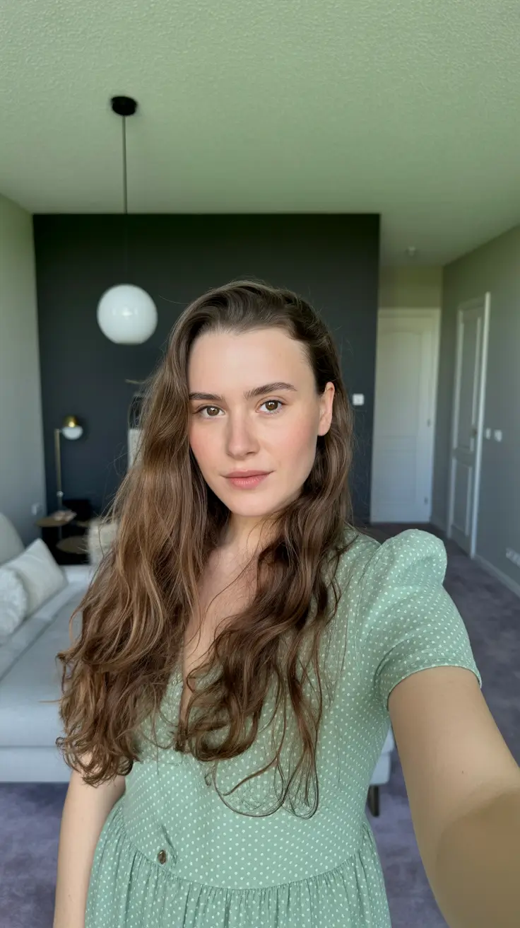 soft winter hair color ideas Natural Chestnut Waves for Everyday Glow