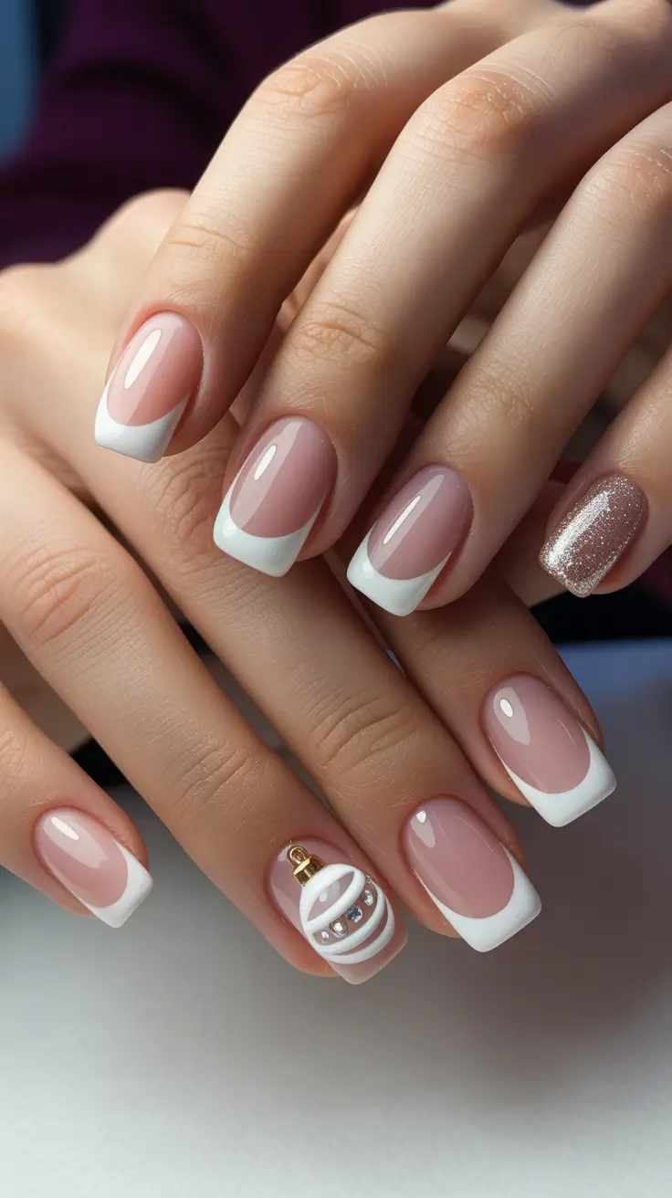 Stylish Christmas French Nails 2025 Elegant White French with Holiday Spark