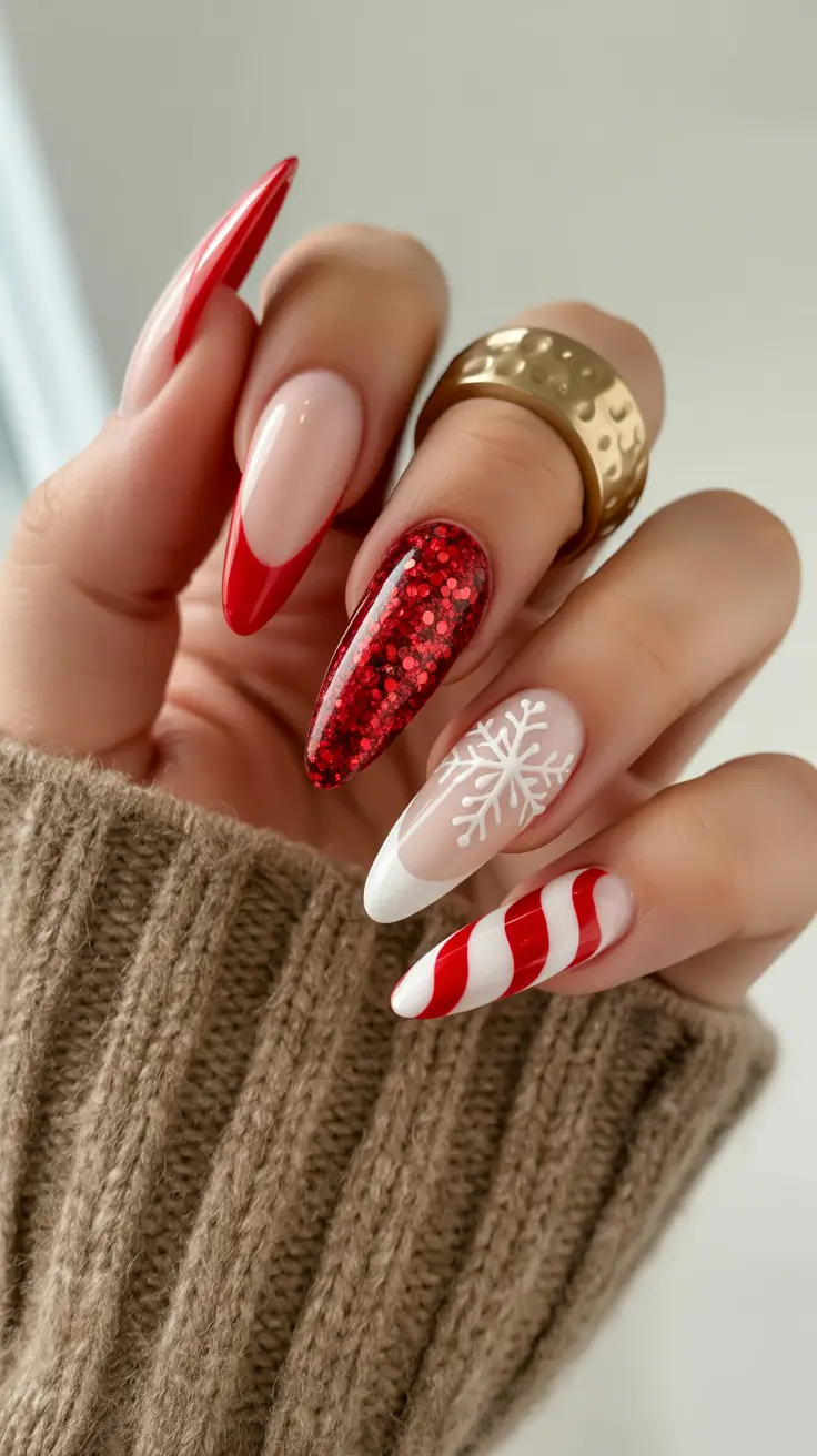 Stylish Christmas French Nails 2025 Festive Candy Cane Mix