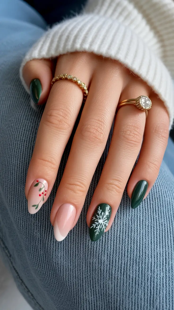 Stylish Christmas French Nails 2025 Evergreen Magic with Holiday Charm