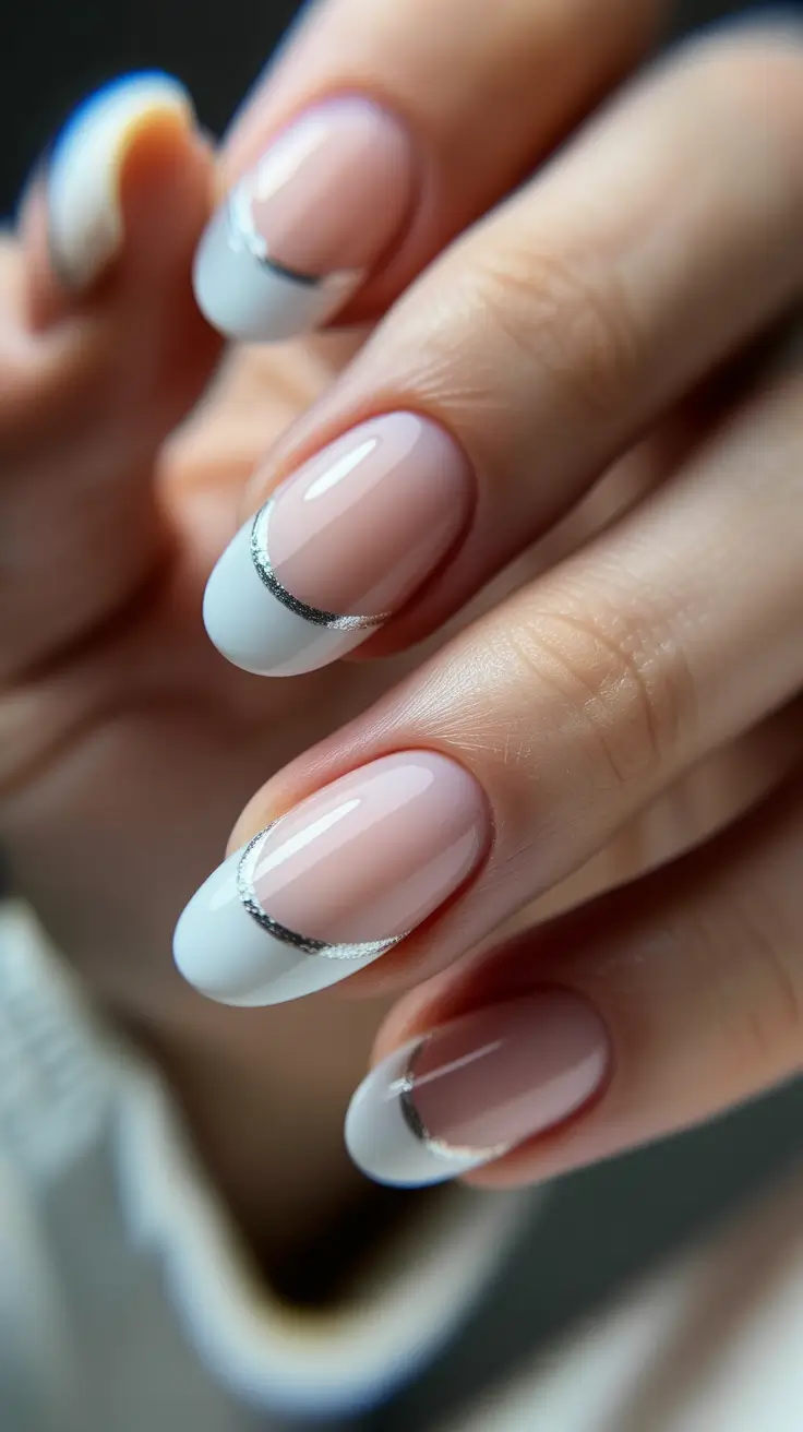 Stylish Christmas French Nails 2025 Silver-Lined French Minimalism
