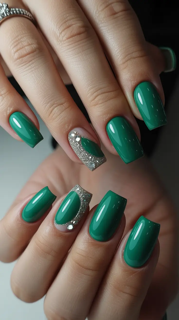 green-christmas-nails-2025-Emerald-Luxe-with-Rhinestones