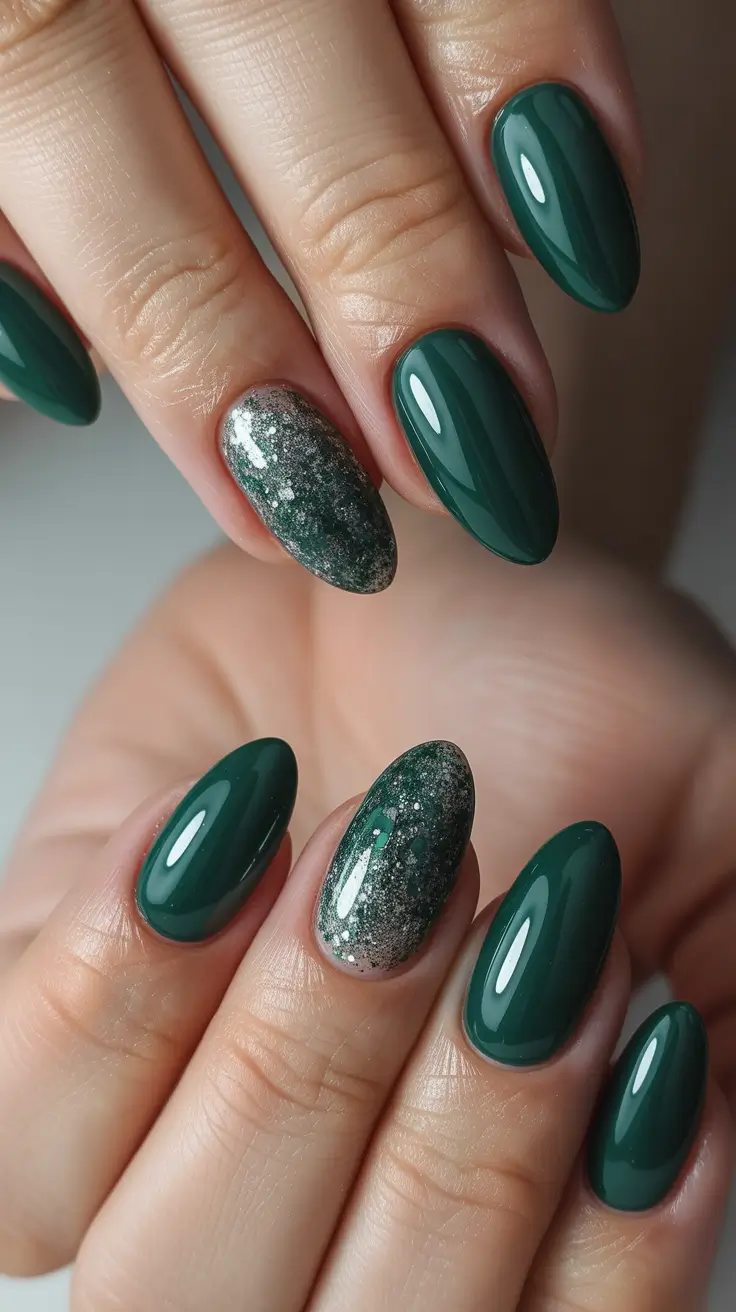 green-christmas-nails-2025-Forest-Glow-with-Silver-Frost