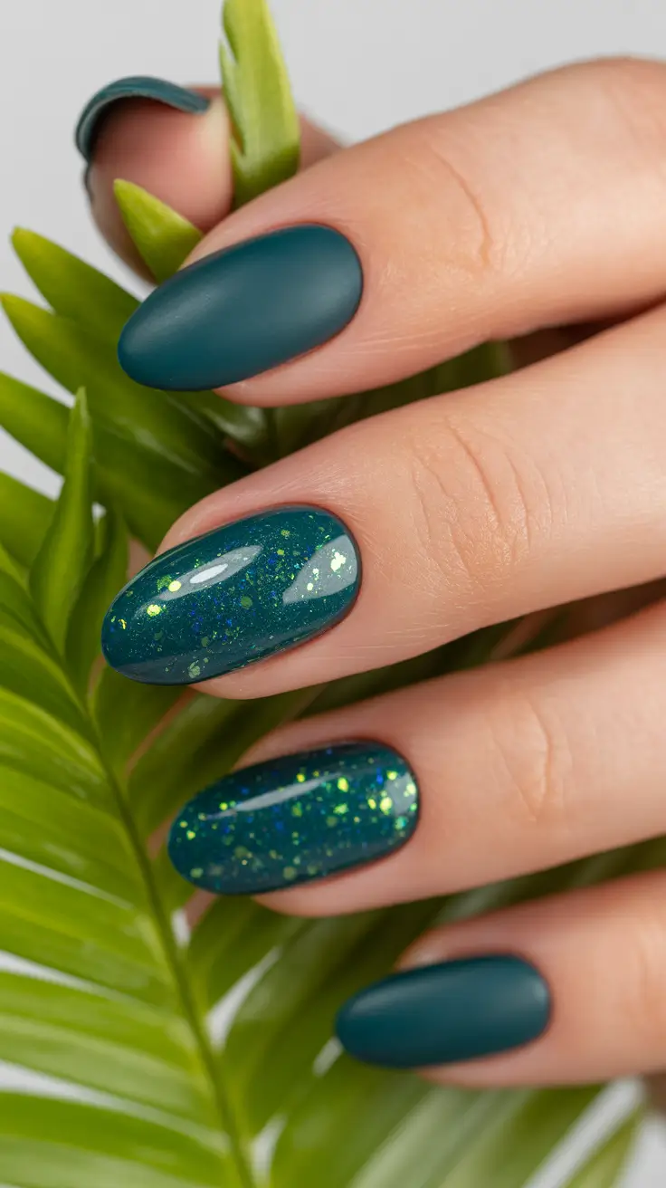 green-christmas-nails-2025-Teal-Sparkles-in-the-Snow