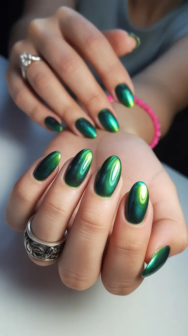green-christmas-nails-2025-Metallic-Emerald-Shimmer
