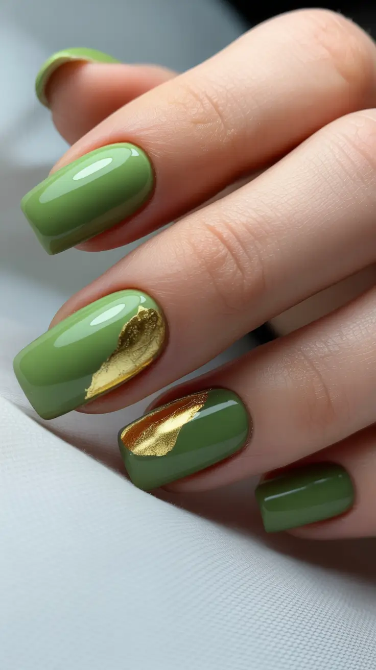 green-christmas-nails-2025-Sage-Green-Elegance-with-Gold-Accent