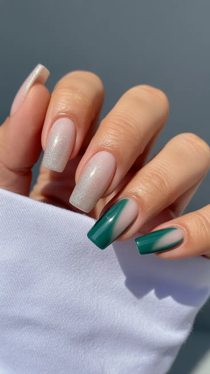 green-christmas-nails-2025-Frosted-Green-Ombre-Glow