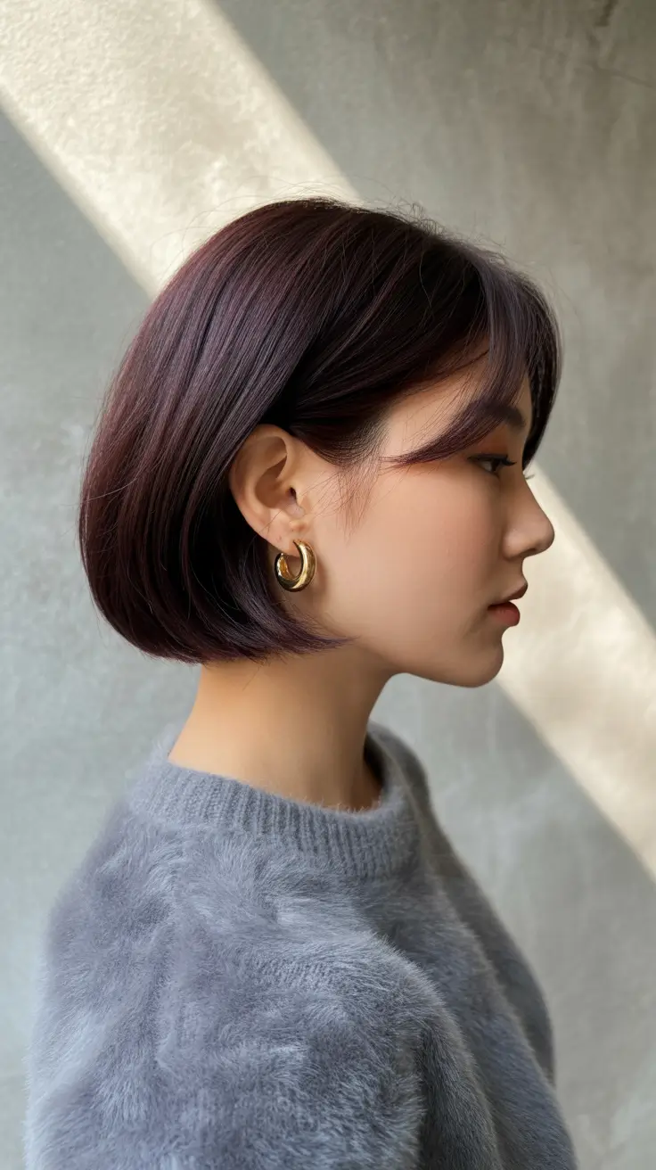winter bob haircuts Velvet Plum Bob - Luxe Minimalism with an Edge