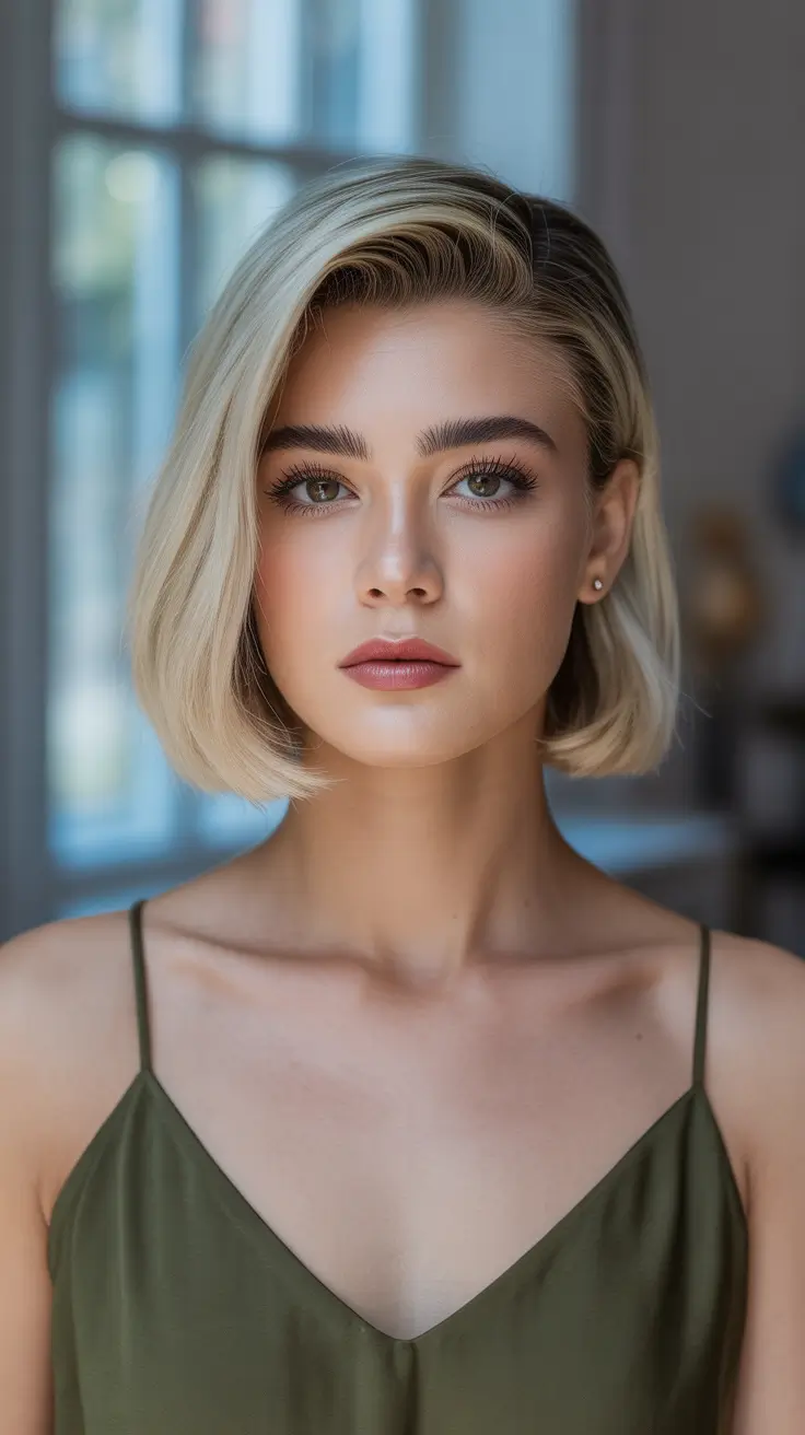 winter hair color short bob haircuts Blonde Contour Bob - The Cool Glow of 2026