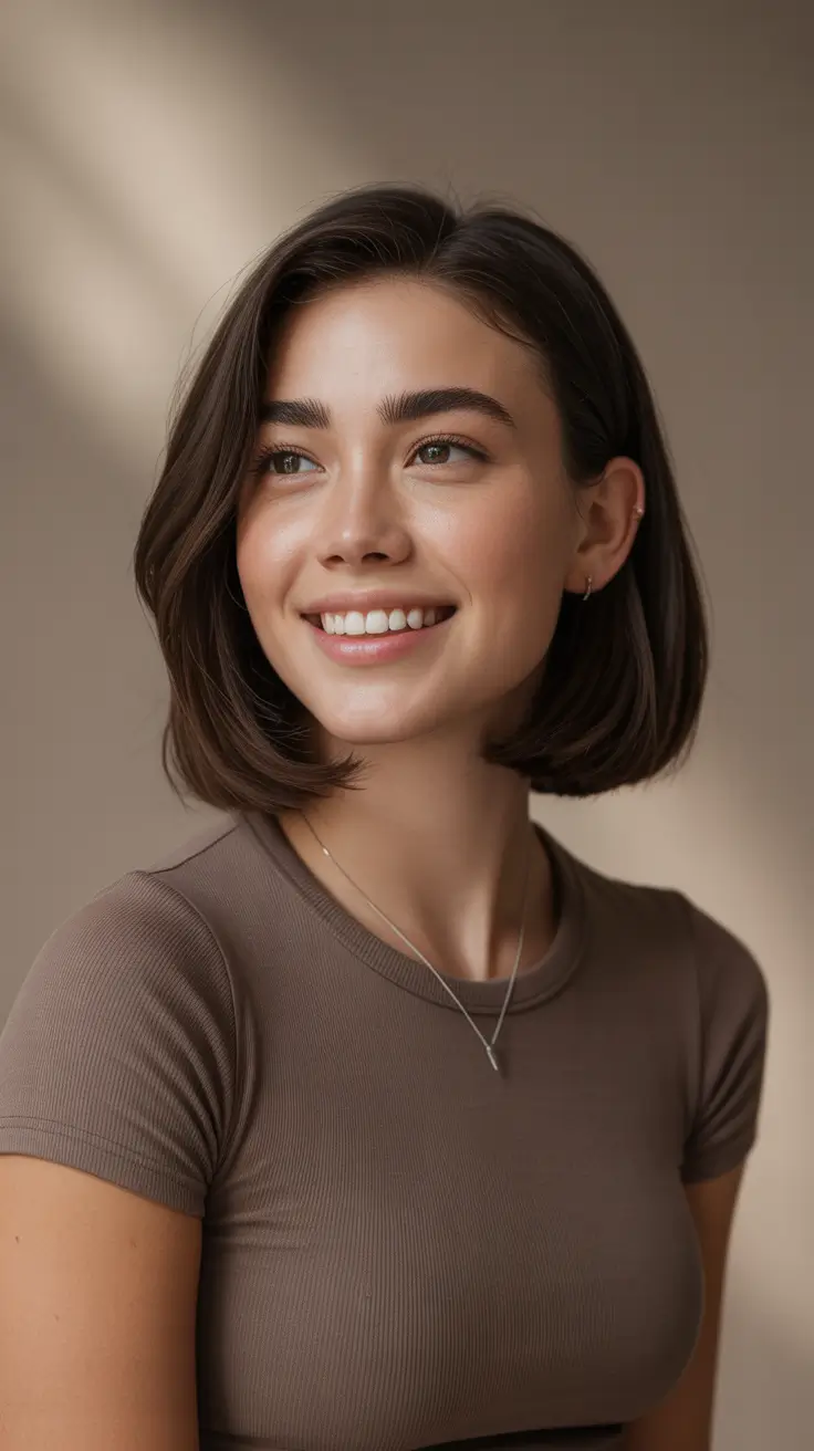 brown bob haircut winter Soft Contour Bob - Polished and Everyday Elegant