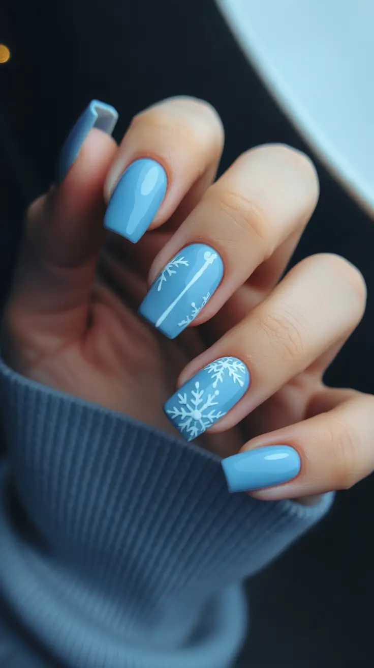 blue christmas nails winter Frosty Sky Charm