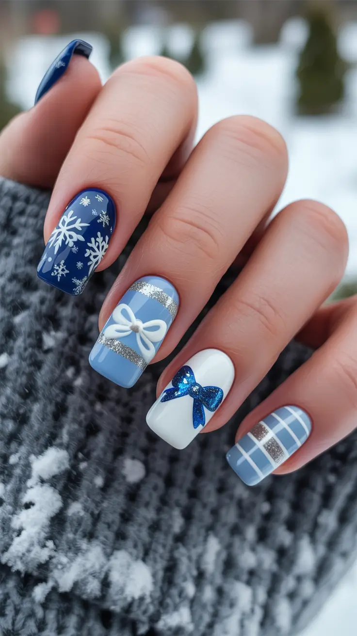 blue christmas nails winter Gift Box Glamour