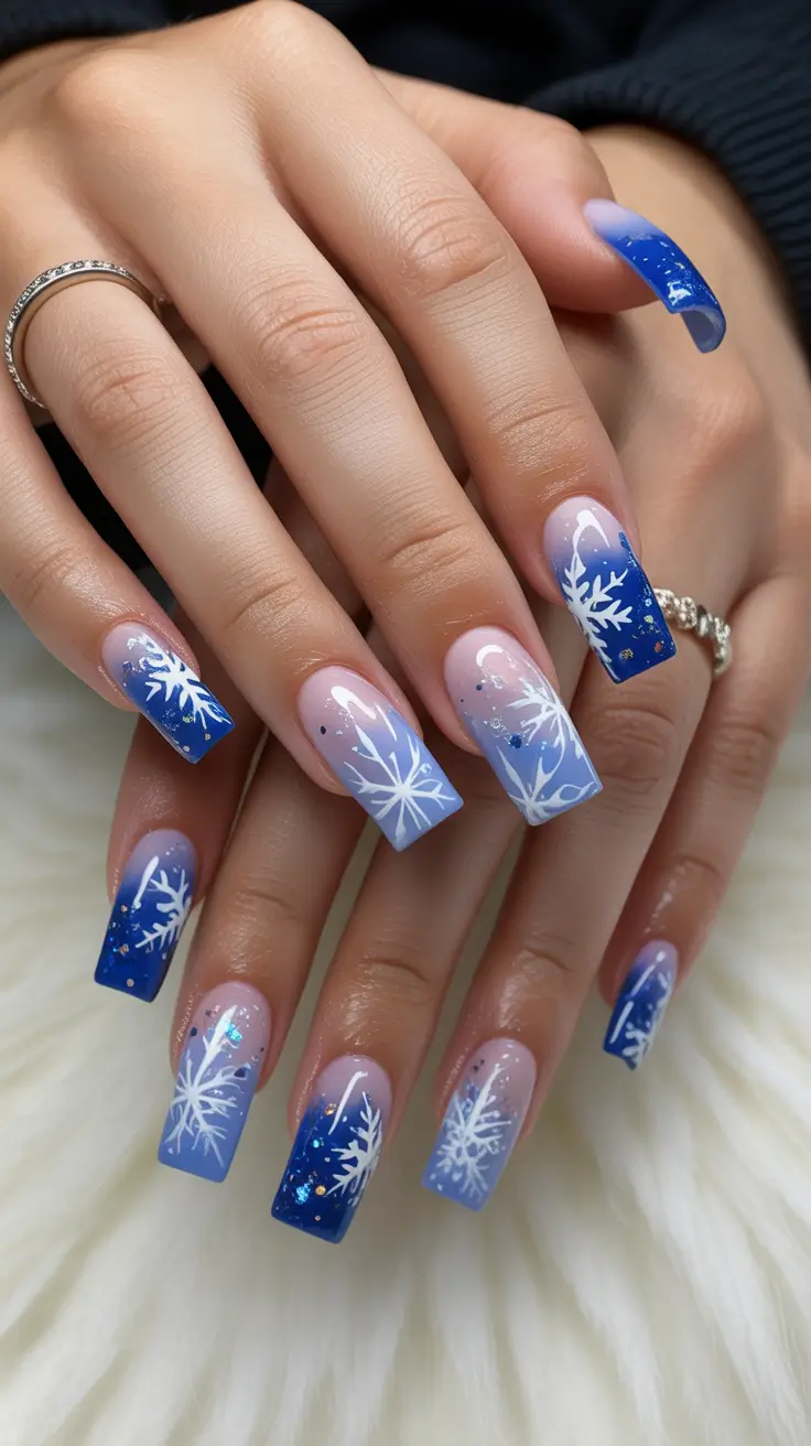 blue christmas nails winter Northern Glow