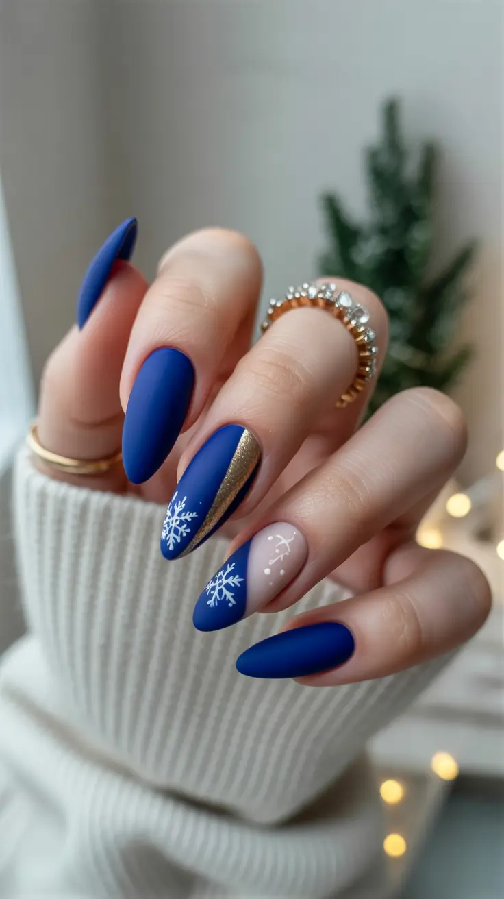 blue christmas nails winter Midnight Frostline