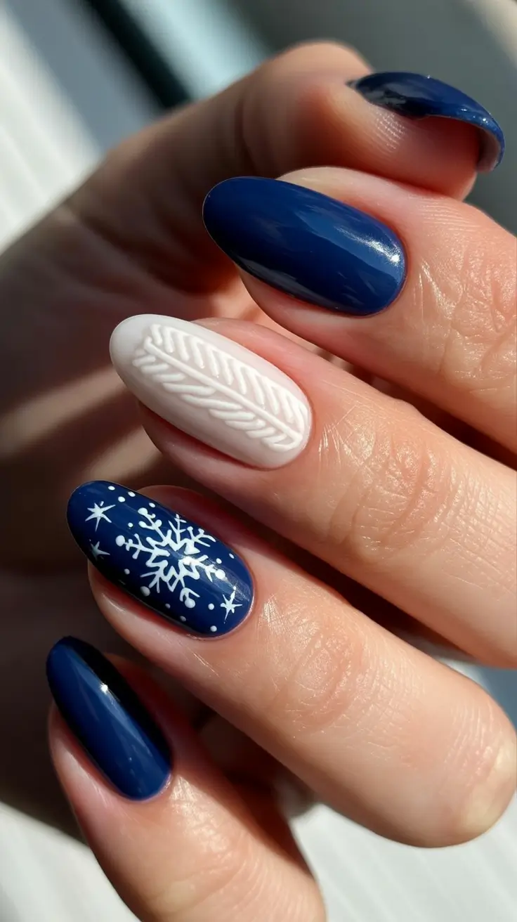 blue christmas nails winter Midnight Knitted Magic