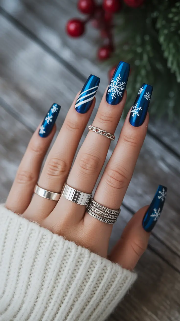 blue christmas nails winter Snow Queen Shine