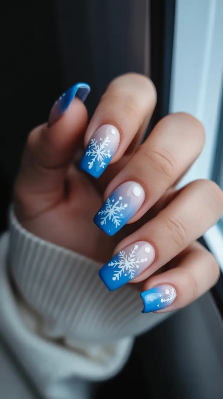 blue christmas nails winter Gradient Ice Dream