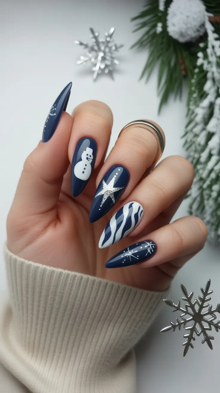 blue christmas nails winter Starry Winter Night