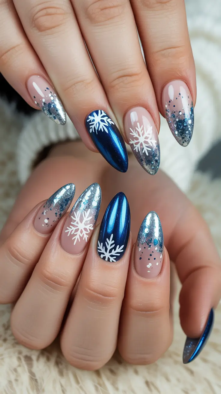 blue christmas nails winter Arctic Glaze Elegance
