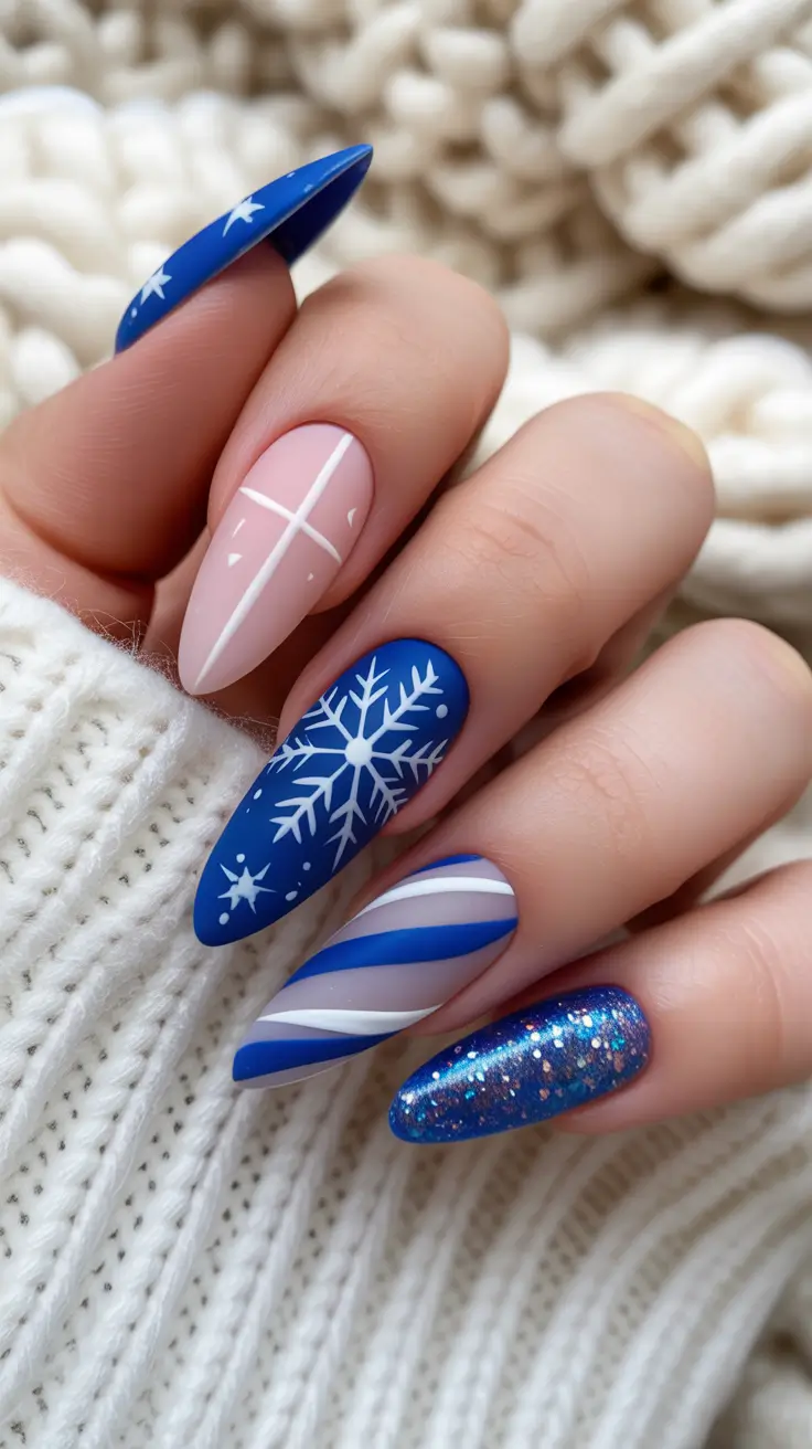 blue christmas nails winter Candy Cane Sky