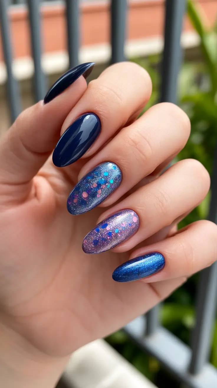 blue christmas nails winter Galaxy Frost