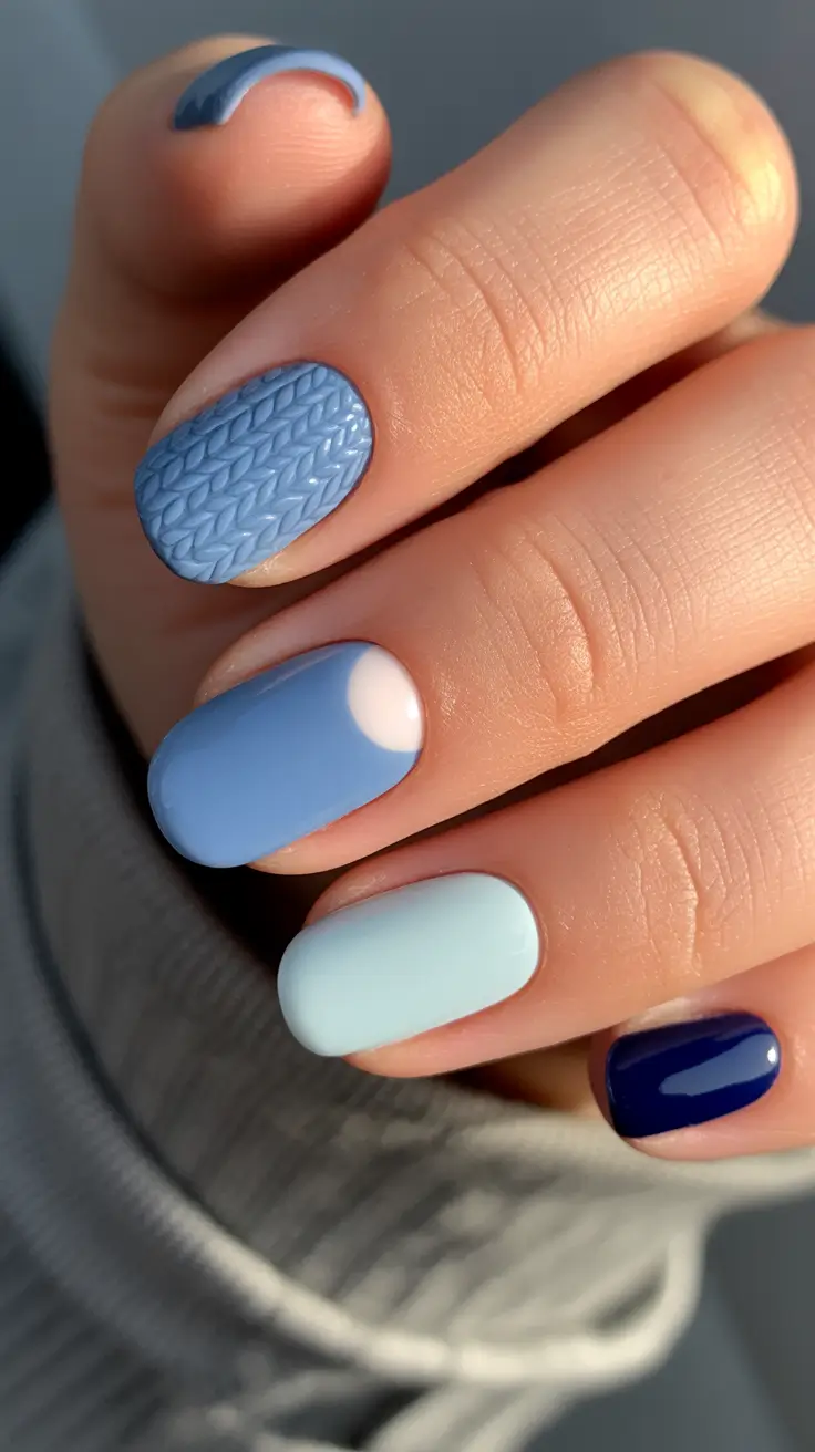 blue christmas nails winter Cozy Knit Blues