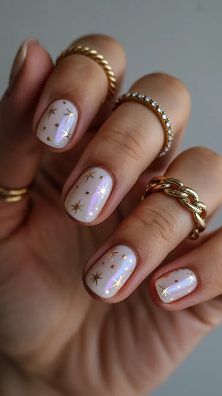 short-winter-nails-ideas-2025-Golden-Starry-Nights