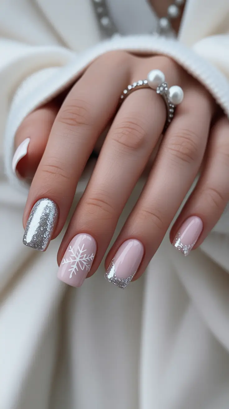 short-winter-nails-white-ideas-2026-Silver-Snow-Dream