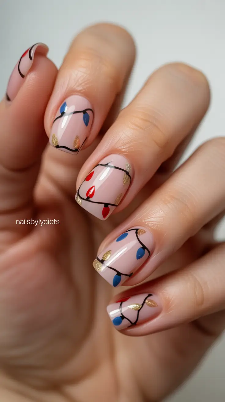 short-winter-nails-christmas-ideas-2026-Fairy-Lights