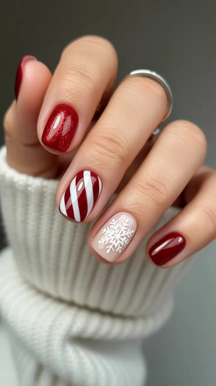 short-winter-nails-christmas-ideas-2025-Candy-Cane-Magic