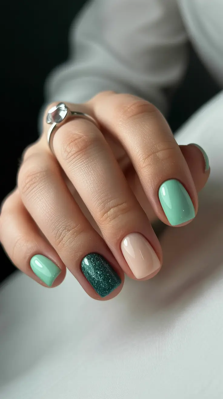 short-winter-nails-green-ideas-2025-Minty-Mix