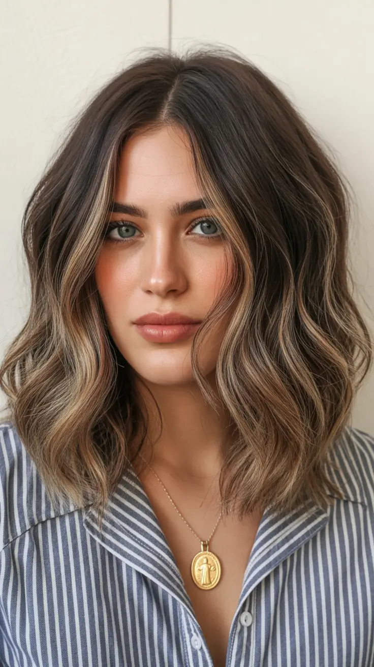 winter hair color balayage ombre Soft Ash Brown Balayage with Creamy Ends