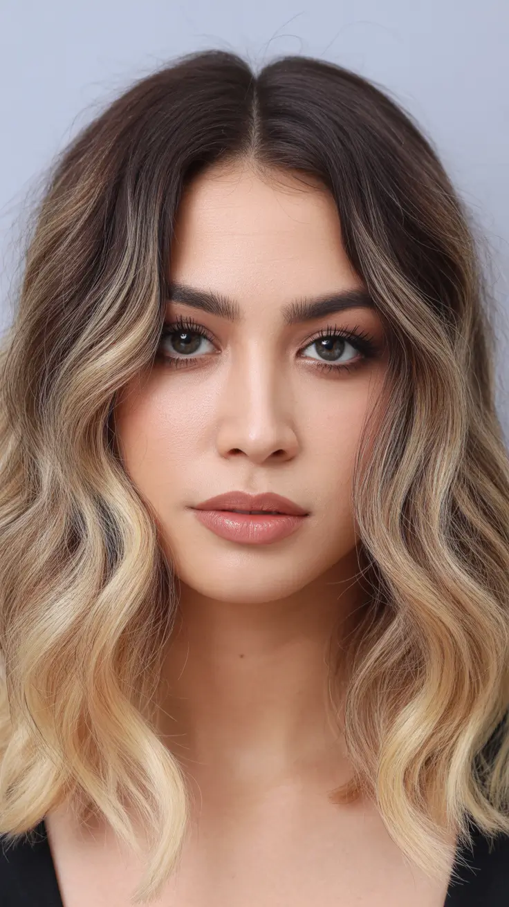 winter hair color balayage blond Rooted Blonde Balayage with Soft Contour
