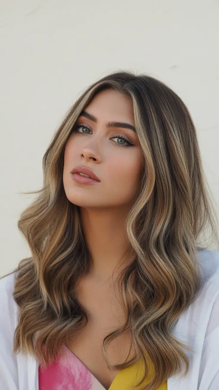 winter brunette hair color balayage Soft Brunette Balayage with Honey Ribbons
