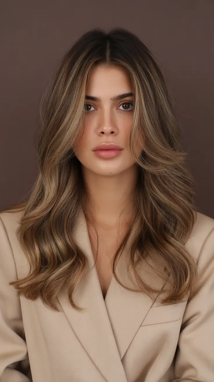 winter brunette hair color balayage Hazelnut Balayage with Smooth Transitions
