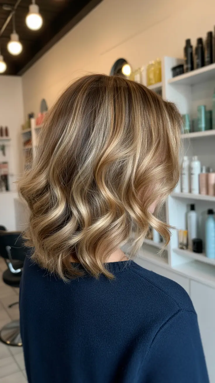 winter hair color balayage blond Warm Honey Blonde Bob with Root Melt