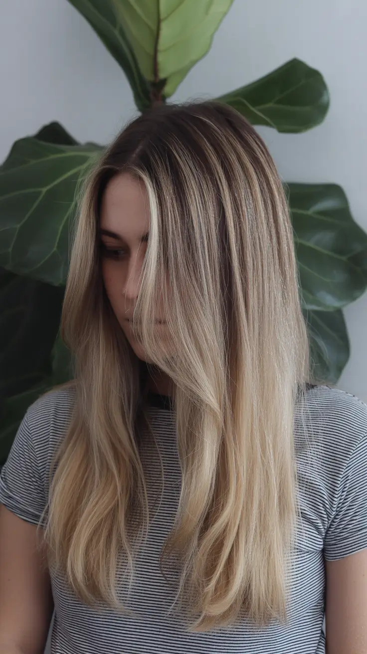 winter light brown hair color balayage Soft Straight Balayage with Fall Blonde Roots