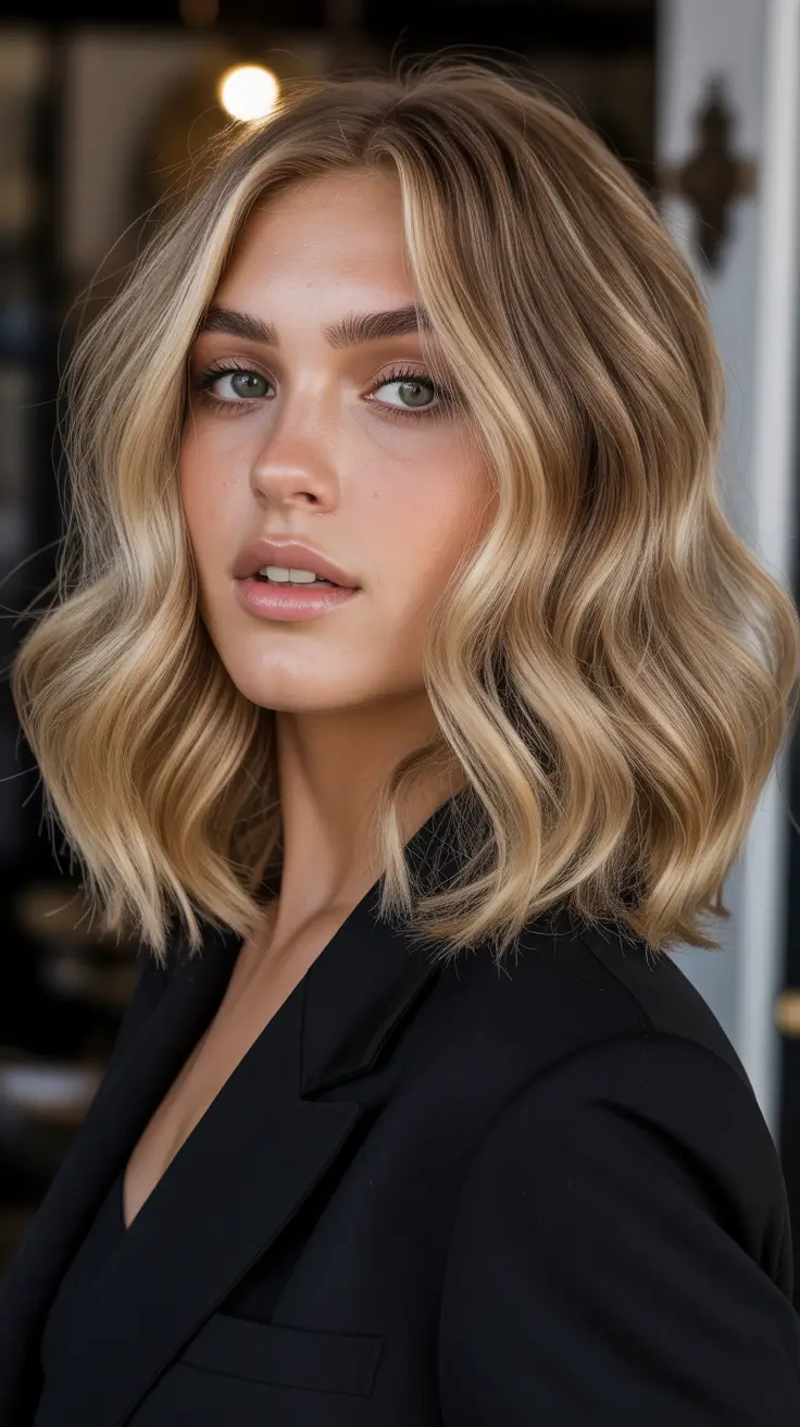 winter hair color balayage blond Honey Butter Blonde Balayage Bob
