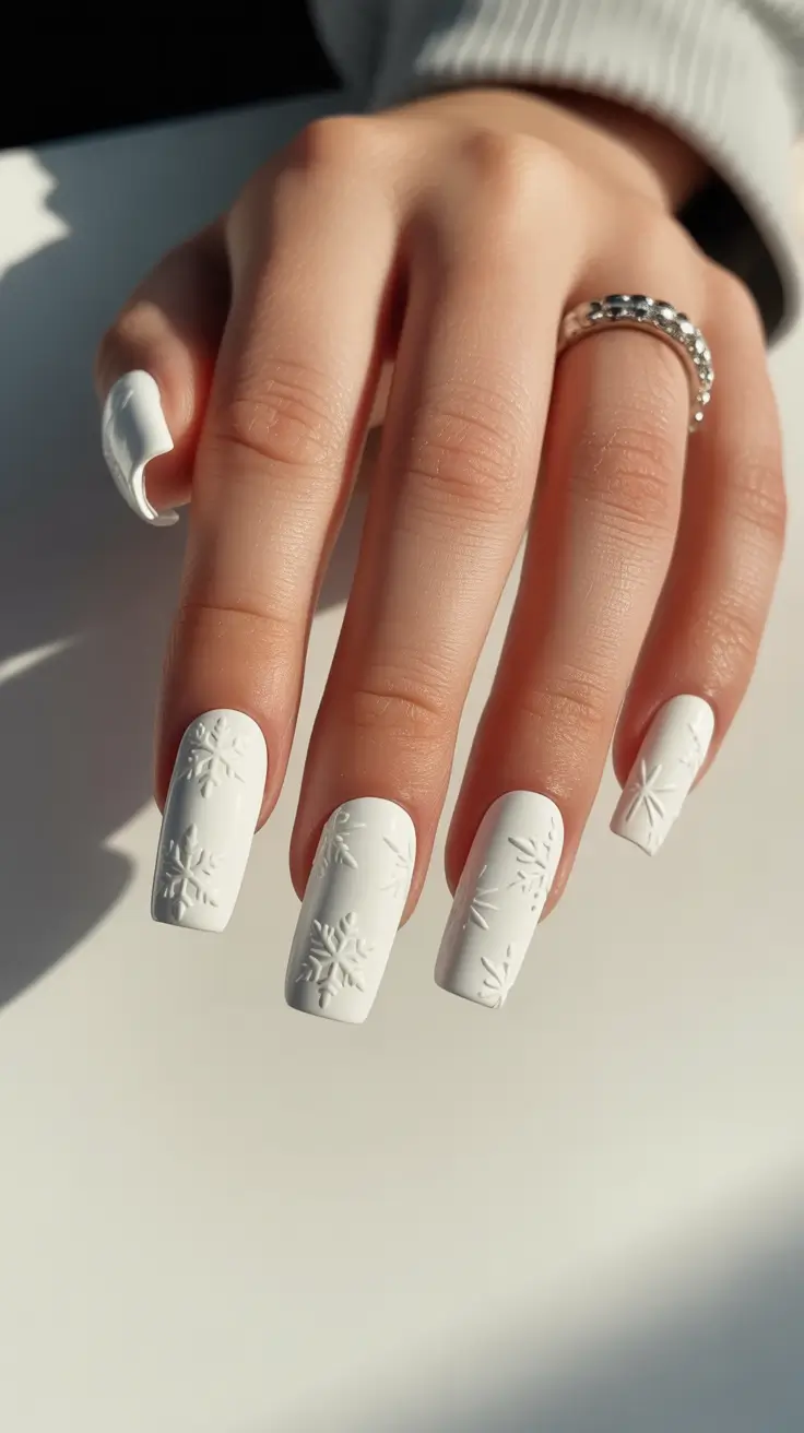 white christmas nails 2025 matte snow emboss