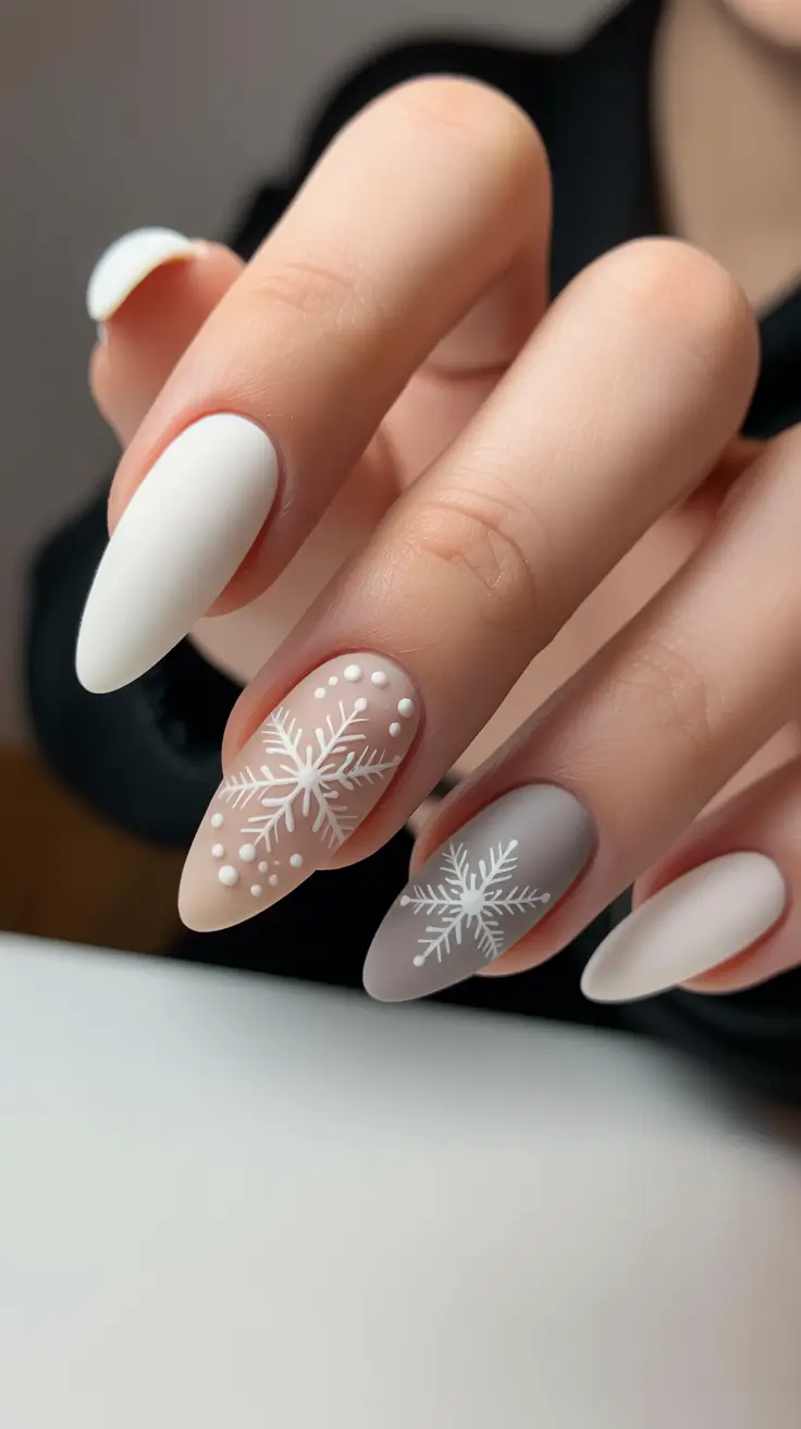 white christmas nails 2025 matte snowfall