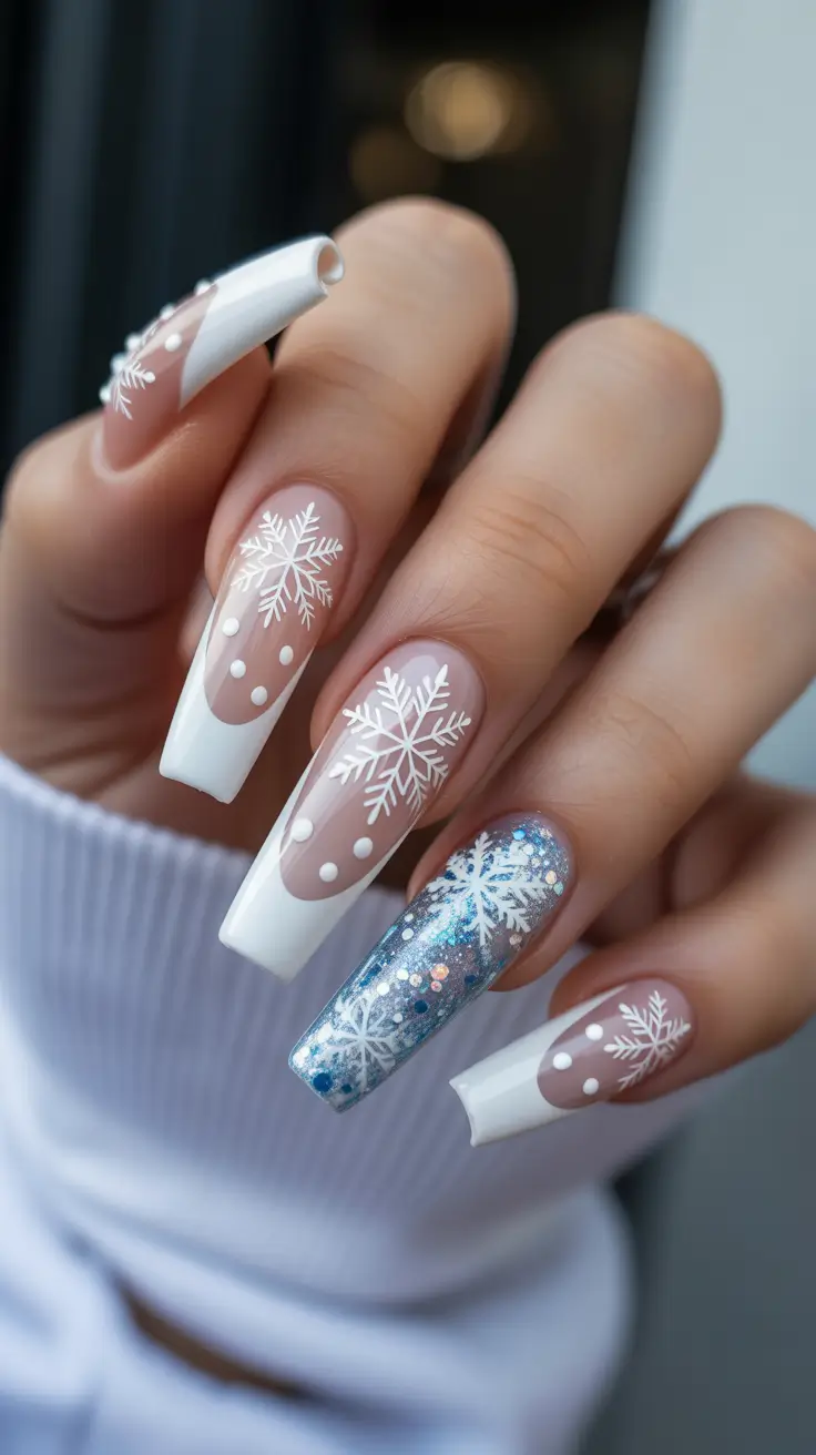 white christmas nails 2025 blue snow dream