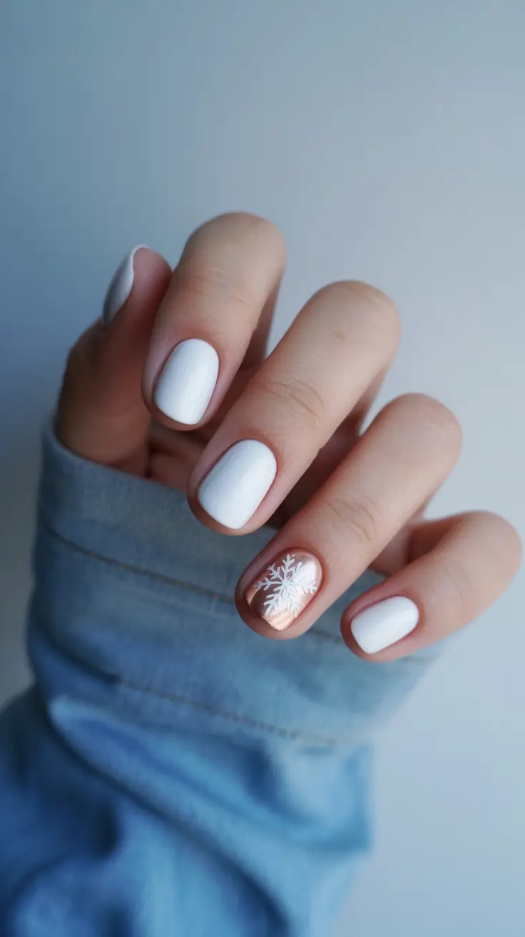 white christmas nails 2025 bronzed snowflake charm