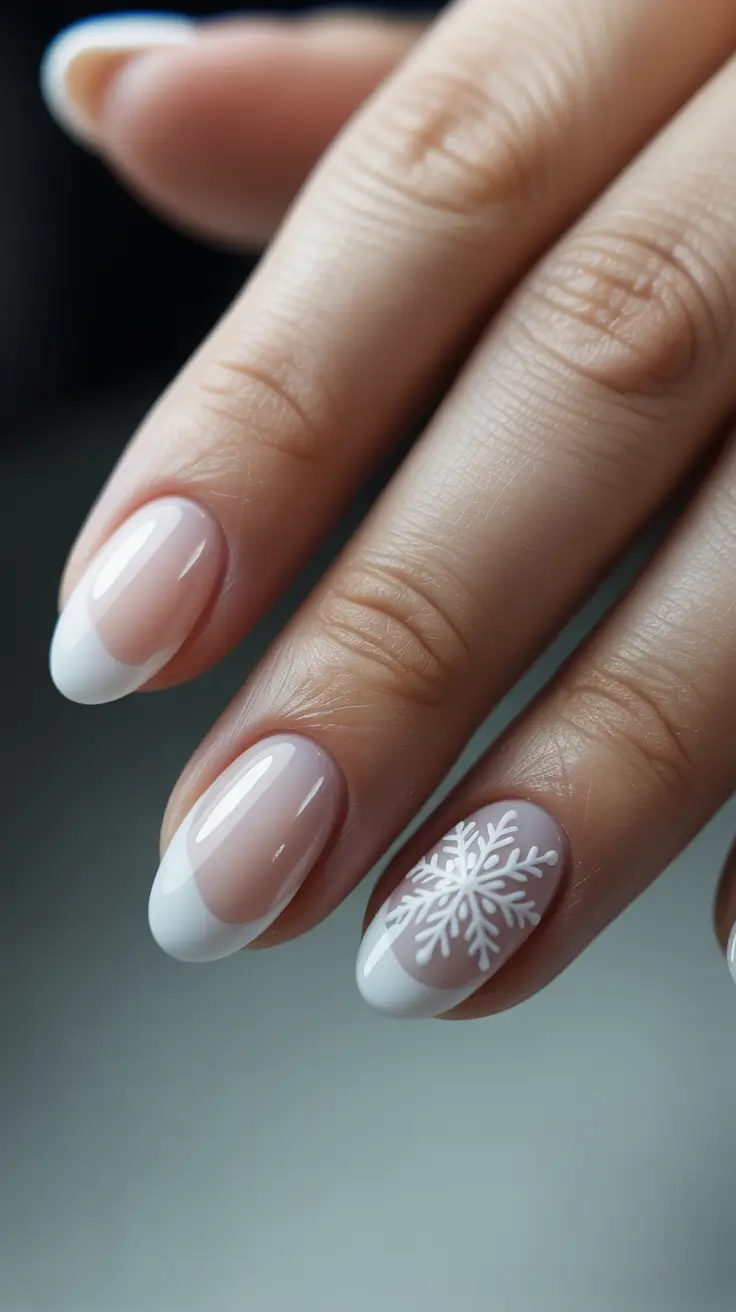 white christmas nails 2025 french glow snowflake