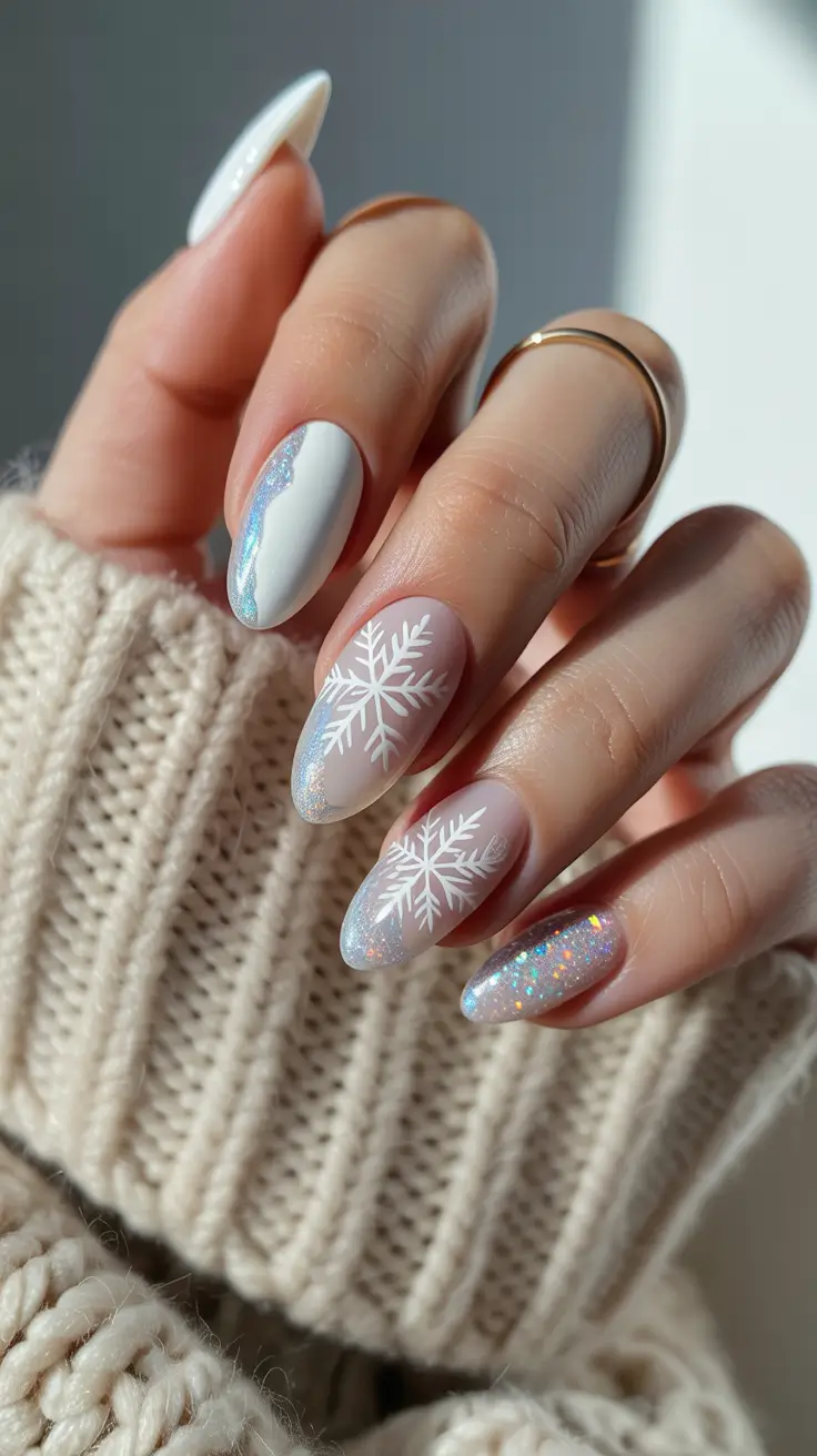 white christmas nails 2025 silver spark snowfall